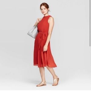 A New Day| Pleated Burnt Orange Midi Dress